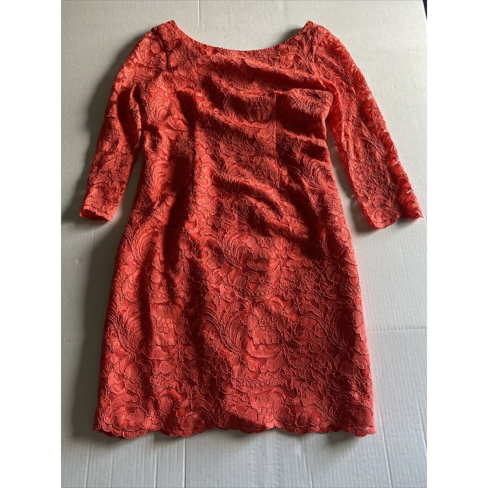 Vince Camuto Sz 6 Sleeveless Coral Dress‎ Zip Ruffle Detail Lined Lace